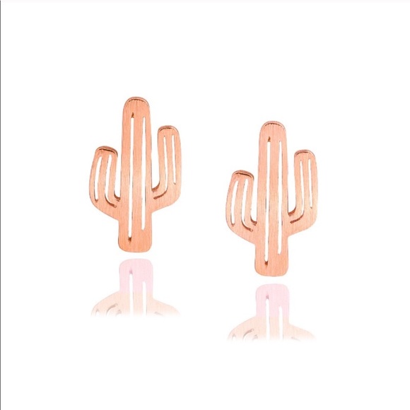 Rose Gold Hollow Cactus Single Stud Earrings - Picture 5 of 5